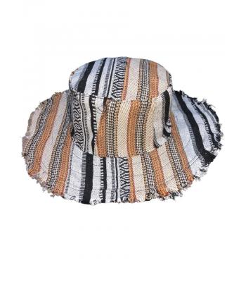 Cotton B/W Multi Fringe Bucket Sun Hat RIB25888