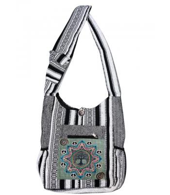 Cotton Black & White Patch Peace Tree of Life Bag RIB25894