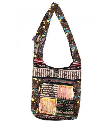 Cotton Brown Multi Patch Golden Bag RIB25898