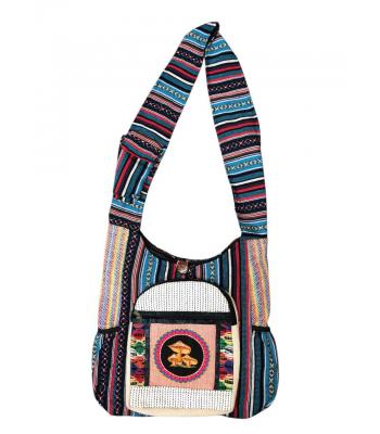 Cotton Multi Color Aztec Patch Golden Mushroom Bag RIB25899