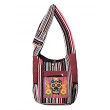 Cotton Hemp Red Multi Golden Flower Skull Bag RIB25903