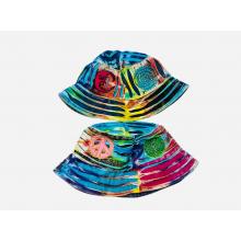 Cotton Blue Multi Razor Cut Sun Moon Tree Peace Bucket Sun Hat RIB25904