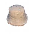 Cotton White Gold Florals Embroidery Fringe Bucket Sun Hat RIB25923