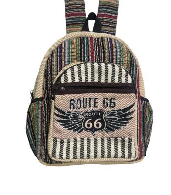 Cotton Hemp Multi Color Route 66 Mini Backpack RIB25928
