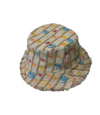 Cotton Swirl  Flower embroidery Fringe Bucket sun Hat RIB25932