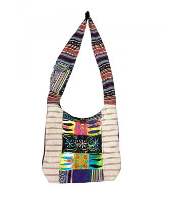 Cotton Razor Cut Embroidery Peace Hobo Bag RIB25934
