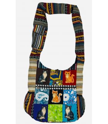 Cotton Multi Color Two Pocket Quilted Kantha Patch Cat Bag RIB26075