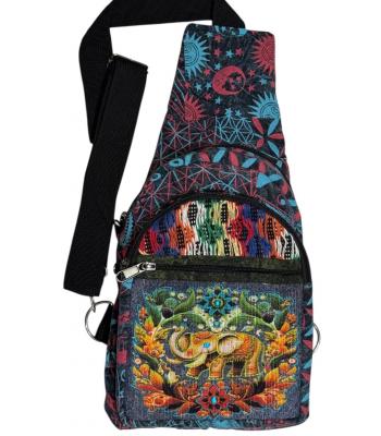 Cotton Multi Print and Patchwork Elephant Side Crossbody Bag RIB26099