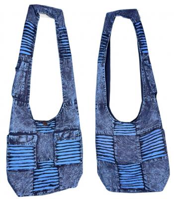 Cotton Razor Cut Two Pocket Blue Sling Bag SFB17