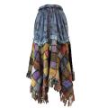 Cotton Multi Color Patchwork Thread Artwork Fringe Boho Skirt ST1136 