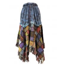 Cotton Multi Color Patchwork Thread Artwork Fringe Boho Skirt ST1136