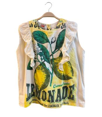 Cotton Vintage Feed Sack Lemonade Ruffle slv Less Top  KTF26220