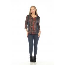 Women's  3/4 slv burnout button decorated pocket v neck top KCT24711