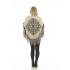 Women's Round Neck Sleeve Black Aztec Fringe Poncho KF23427