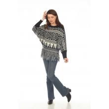 Women's  Atzec  Black and white sleeve fringe Poncho KF24920