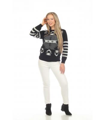 Women's  Black and white  Stripe Atzec   Sweater Top KM24893