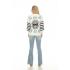 Women's  White and Blue Atzec  Black strip Round neck  Sweater Top KM24894