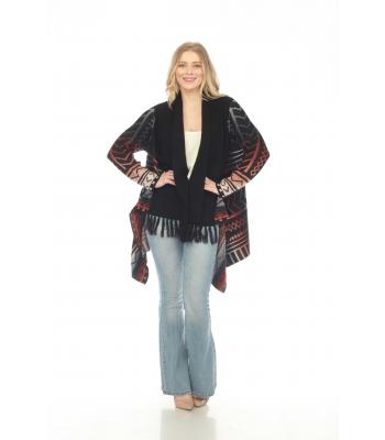 Women's Aysmetric  Atzec cali scarf open front cardigan KN24717