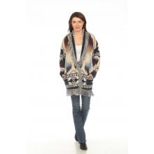 Women's Lake wide fringe Aztec open front cardigan KN24720