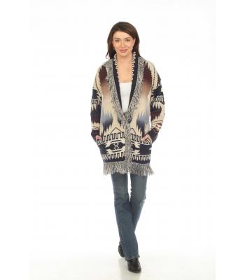 Women's Lake wide fringe Aztec open front cardigan KN24720