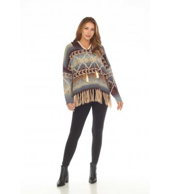 Women's Magic hooded drawstring fringe pullover KN24721