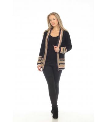 Women's  X stich  Black gold open Front  sweater cardigan KR24878