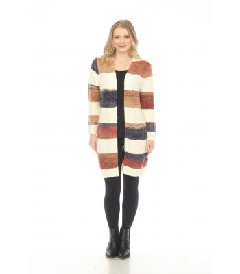 Women's  white and brown multi  ombre open front soft   sweater cardigan KR24882