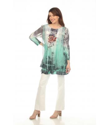 Women's Long S/l Rose Twin Layers Cardigan Tunic Wholesale KS2373