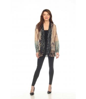 Women's  Brown and Black metalic  layers open front cardigan KS24808