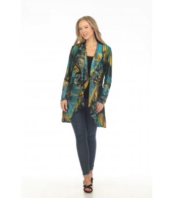 Women's pacific blue  Burnout  highlow open front cardigan KV24739