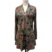 Women's Multy Floral   Button Decorated  V neck  Tunic KX23398