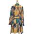 Women's Suede Gold and Green Artwork  Long Open Front Cardigan KX24757