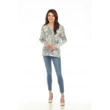 Women's  Cloud  abstract  V neck  long S/L  Top KZ24830