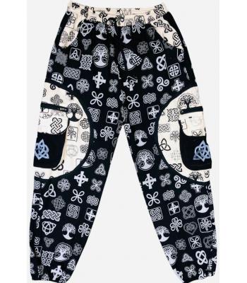 Cotton Black and White Patch pocket Celtic Star Yoga Pant R26015