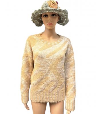 Women's Super Soft  Round Neck Beige  Sweater Top KF24939