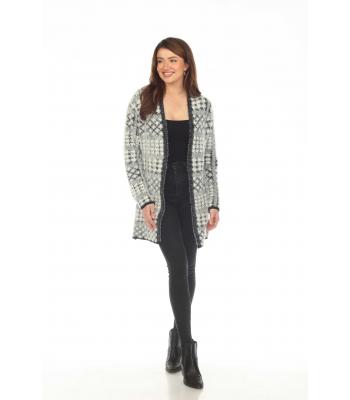 Women's  B/W multi plaid open front sweater Cardigan KM24896