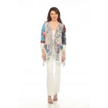 Women's  Multi Patchwork Net Drape  3/4 Slv Open Front  Cardigan  KS24105
