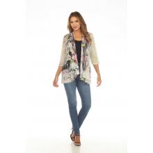 Women's Floral  Burn Out  Side Slit 3/4 Slv Open Front Cardigan KS2497