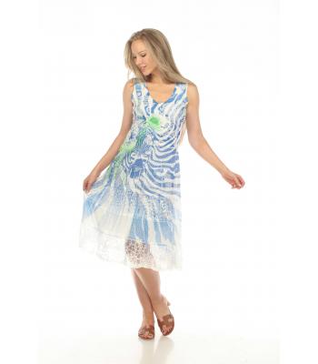Women's Sea Blue Burnout Wide slv Ombre Sun Dress KS2498 