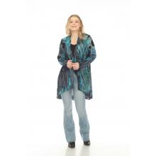 Women's Ocean Green Multi Polka Burnout Waffle Knit Open Front  Cardigan (KV23328 PLUS)