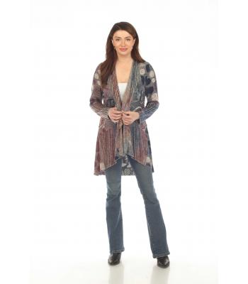 Women's Mountain Waffle Burnout Polka Marble Open Front Cardigan KV23344