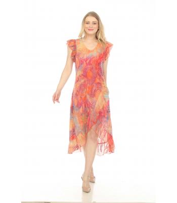 Women's Redwood Burnout Cap Slv High Low Dress KV24164