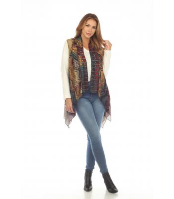 Women's Jade stone Open Front Long Vest (KV8221)