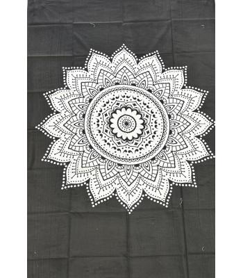Black White Lotus Mandala Tapestry B156