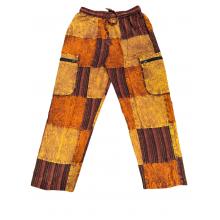 Cotton Multi Brown Patchwork Zip Pocket Yoga Pant D1217