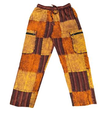 Cotton Multi Brown Patchwork Zip Pocket Yoga Pant D1217 