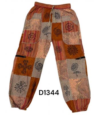 Cotton Multi Color Patchwork Block Print Red Rock Tribal Pant D1344 