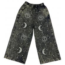 Cotton Black Stone Sun Moon Wide Leg Pant D1380