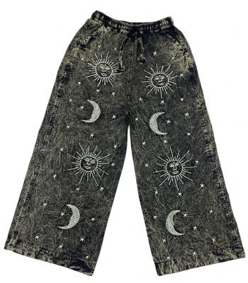 Cotton Black Stone Sun Moon Wide Leg Pant D1380 