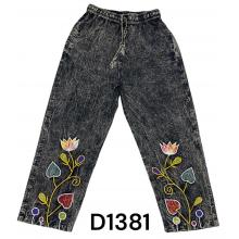 Cotton Black Rock Rose Flowers Embroidery Pant D1381